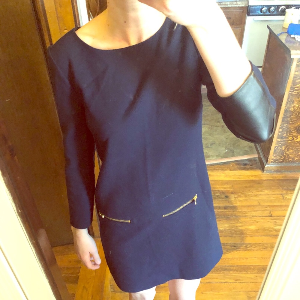 Jcrew long sleeve faux leather sleeve dress